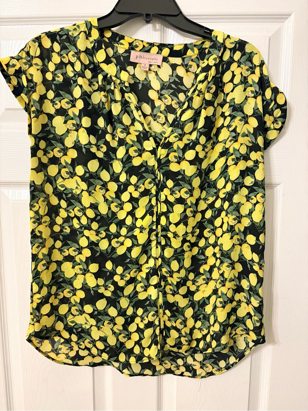 Philosophy Black and Yellow lemon lime small Cap-Sleeve Blouse